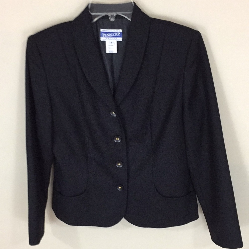 Vintage Pendleton Black Wool Blazer Jacket Size 6 Petite Made in USA